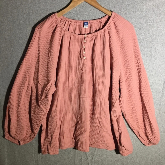 Womens Old Navy Blouse Boho Cottage Core Beachy Shirred Coastal Natural Pastel - Picture 1 of 6